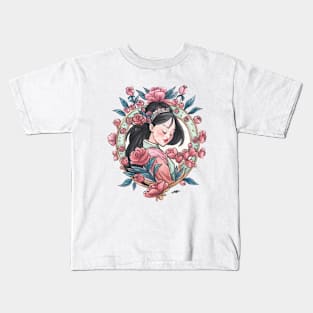 Pink Princess Geisha Art Deco Watercolour Kids T-Shirt